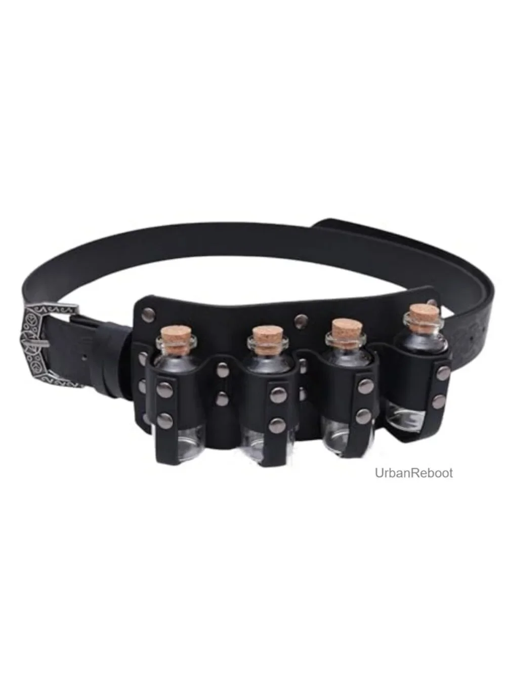 Medieval Faux Leather Belt with 4 Cork Vials Cosplay Costume Accessory LARP Ren